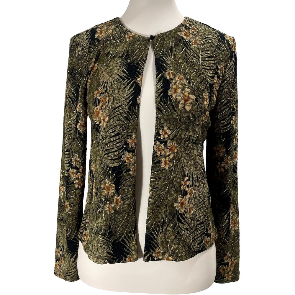 Vintage 90s MSK Floral Open Cardigan Crepe Evening Sweater Women's Medium